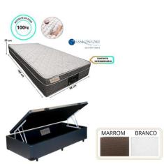 Conjunto Cama Box Baú Solteiro + Colchão de Molas Ensacadas Sankonfort