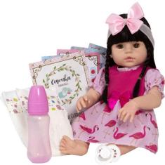 Boneca Reborn Silicone Laura Bebe Morena 52cm Vários Itens - Cegonha R