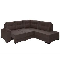 sofá de canto retrátil holanda tecido suede pluma café - Sofá Casa