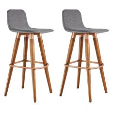 Kit 2 Banquetas Altas Luxo Linea Aço Cobre Linho Cinza