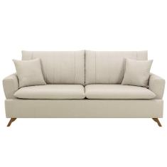Sofá 160cm 2 Lugares com Almofadas Pés Curvos Veras Linho D05 Cru - Mpozenato