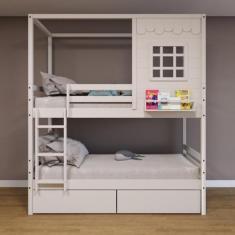 Beliche Casinha Reta 2 Gavetas Madeira Branco - Housin