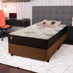 Conjunto Cama Box Marrom c/ Molas Ensacadas Allura Marrom Solteiro 96x203x58