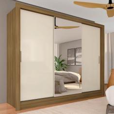 Guarda Roupa Casal Aghata 3 Pts Com Espelho Boreal/off Premium - M.a Boreal/off Premium