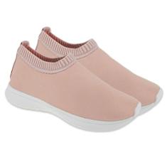 Tênis Calce Fácil Liso Com Elástico Leve Macio - Beto Calçacos, Nude, 