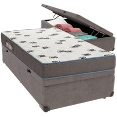 Cama Box Baú Cinza E Colchão Light Espuma D33 Solteiro Ortobom