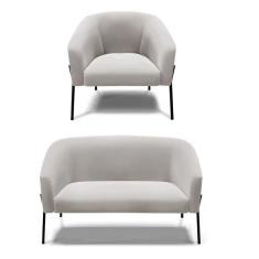 Sofá Namoradeira e Poltrona Pé de Ferro Preto Stella Veludo Cinza D03 