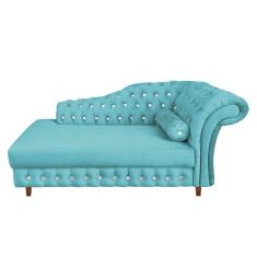 Divã Chesterfield Juliette 160cm Pés Chanfrado Azul Tiffany