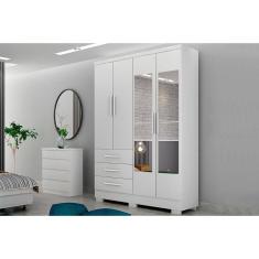 Guarda Roupa Solteiro Encanto-Berlim 4 Portas de Correr 3 Gavetas MDP com Espelho Neve Móveis Novo Horizonte