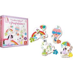 Quebra Cabeça Progressivo Unicórnio 13 pcs madeira 3 anos