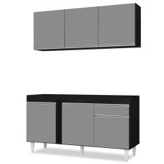 Armário Aéreo Argélia E Balcão Para Pia 150cm Dakota Preto/cinza - Lumil Móveis