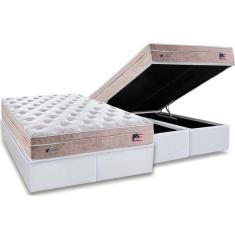 Cama Box Baú King: Colchão Molas MasterPocket Ensacadas Plumatex   Miami + Base CRC Courano White(193x203)