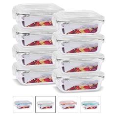 KIT 8 Potes de Vidro Retangular com Tampa Hermética 370ml Cor:Branco (QH)