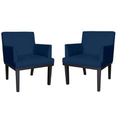 Kit 02 Poltronas Decorativa Vitória Sala e Recepção Com Base de Madeir