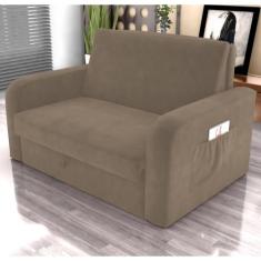 Sofá Cama com Baú 2 Lugares John Veludo Cappuccino - Mais de Casa