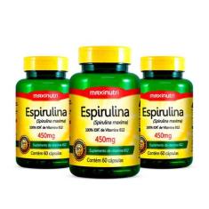 Kit 03 Espirulina 450mg com 60 cápsulas Loja Maxinutri