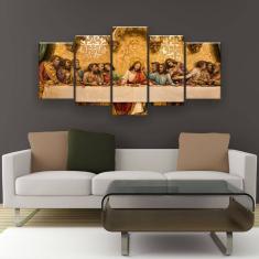 Quadros Decorativo Santa Ceia Dourada 5 Peças Kit 130x65