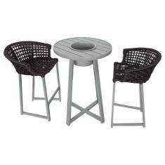 Conjunto Bistrô Champanheira Cinza Tampo Ripado e 2 Banquetas Reis Cor