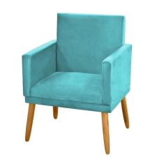 Poltrona para Penteadeira Camarim Nina Suede Azul Turquesa Decorativa 