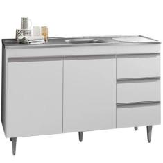 Balcão para Cozinha Tiffany S/ Tampo 2 Portas 3 Gavetas Branco - Bela 