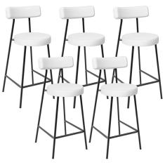 Kit 05 Banquetas Baixas Para Cozinha Sala De Jantar Bar Bancada Milão L02 Facto Branco - Lyam Decor