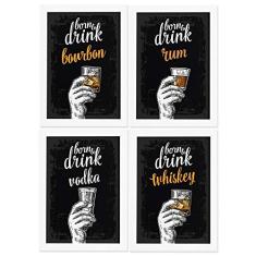 Quadros Bebidas Born Drinks Moldura Branca 33x43cm 4un