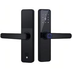 Fechadura Digital de Porta Inteligente Eletrônica de Embutir K7 Pro+ Bluetooth Desbloqueio por Biometria, Senha, Cartão, Chave e Remotamente pelo App Compatível Tuya Encaixe Quadrado Funciona com 4 Pilhas AAA - Preta