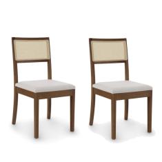 Conjunto De 2 Cadeiras Madeira Maciça Tiê Cabecasa Madeiramadeira Amendoa/bege Claro