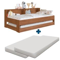 Bicama Infantil Solteiro com Nichos 2 Colchões Nogal Sunset Jm Móveis