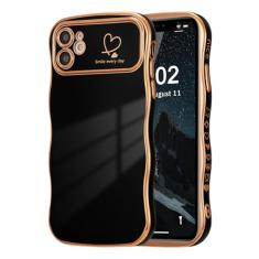 ZTOFERA Capa para iPhone 11 de 6,1 polegadas, linda capa ondulada encaracolada com estampa de coração de amor, borda banhada de luxo, proteção total para câmera, à prova de choque, capa de telefone