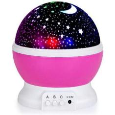 Luminaria Abajur Globo Giratorio Estrelas Festa Criança Luz Quarto Projeçao