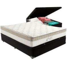 Cama Box Baú Preto E Colchão King Best Bege Molas Ensacadas Casal Anjo
