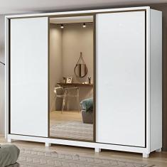 Guarda Roupa Casal com Espelho 3 Portas de Correr 6 Gavetas e Pés 270,5cm Spazio Glass Espresso Móveis Branco