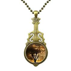 DIYthinker Colar Green Forestry Science Nature Scenery Jewelry Antique Guitar Jewelry Music Pendant