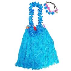 Fantasia Adulto Havaiana Festa Temática Tropical Luau Carnaval Hawaiana: Saia + Colar + 2 Tiaras Flores 