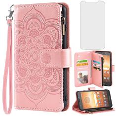 Asuwish Capa carteira compatível com Moto E5 Play E 5 Cruise 5E Go e protetor de tela de vidro temperado flip porta-cartões acessórios para celular capa para celular Motorola MotoE5play MotoE5 E5play