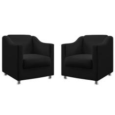 Kit 2 Poltronas Decorativa Alya Couro Preto Aradecor