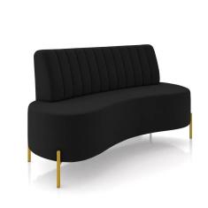 Sofá 2 Lugares Living 135cm Pé Ferro Dourado Maraú Veludo Preto K01 - D\`rossi
