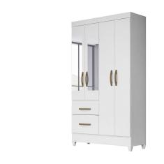 Guarda Roupa 4 Portas C/EspelhoMadri Branco Rosa Azul Lilás