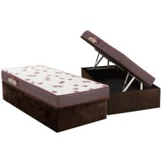 Cama Box Baú Solteiro: Colchão Espuma Ortobom D28 Light Saúde + Base CRC Suede Brown(88x188)