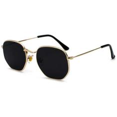 Óculos de Sol Hexagonal Unissex Preto com Dourado - Fashion moda