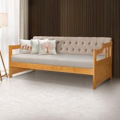 Sofá Cama Dublin Mona Estofado Capitonê Veludo Bege Madeira Maciça com