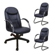 Kit 3 Cadeiras Escritório Day Pretas 1 Giratória E 2 Fixas