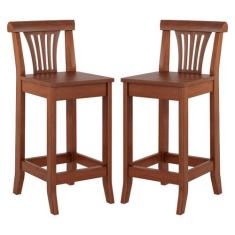 Kit 2 Banquetas Média em Madeira Maciça Valentina com Encosto Verniz I