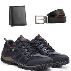 Kit Tênis Esportivo Trilha Adventure Couro Confort Flex + Sola Costurada-Masculino