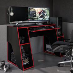 Mesa Gamer Kyoto Ideal Para 2 Monitores Preto/vermelho - Politorno