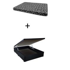Cama Box Baú Casal 138 Bello Box - Tecido Sintético Preto com Colchão New York Preto D28 - 100% Espuma - 54x138x188