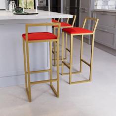 Jogo 4 Banqueta Alta Balcão Bistrô Dourada Confort Industrial Premium 