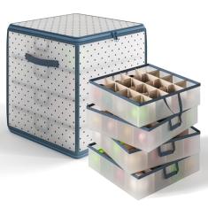 Hearth & Harbor Caixa de armazenamento de enfeites de Natal com 4 divisórias internas de bandeja – Recipiente de armazenamento de enfeites de plástico para 64 enfeites ou decorações de férias