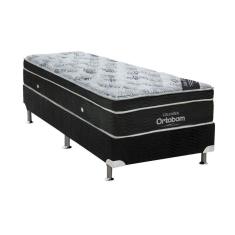 Cama Box Solteiro: Colchão Molas Ortobom Nanolastic Exclusive + Base Crc Suede Preto(88X188)